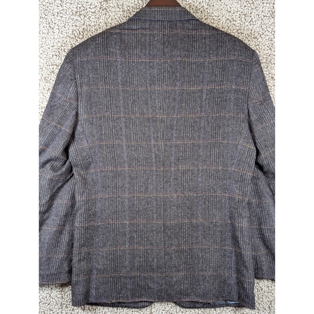 100 Percent Silk 2 Button Blazer Coat By Cellini Men's 40R Charcoal Windowpane - Picture 11 of 16